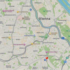 Map of Vienna with centrally located apartment rental short-term near train station