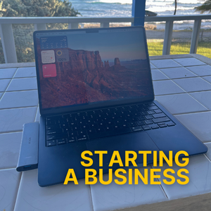 Laptop working remotely in Barbados starting your own business for entrepreneurs, side-hustles, and freelancing.