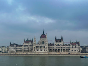 Beautiful historic architecture of significant government building in Budapest Hungary