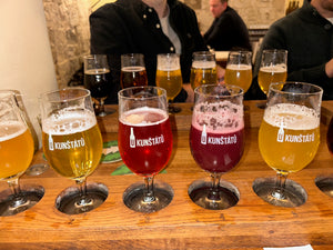 Delicious and thirst quenching flight of beer in Prague Czechia at Kunstatu brewery