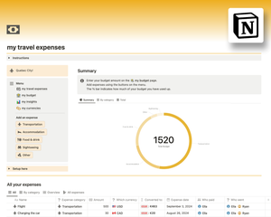 Track all travel expenses in seconds on the go. Notion template to easily log you and fellow traveller expenses. Add expenses in over 30+ currencies and convert to your own currency. One-time purchase.