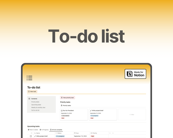 To-do list organizer tool on Notion