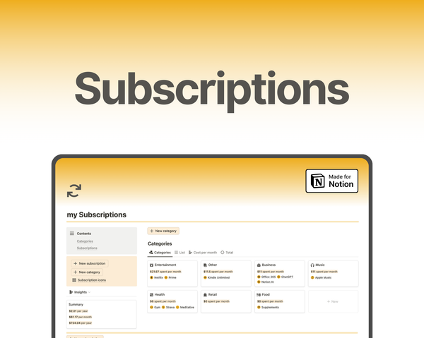 Subscription tracker tool on Notion