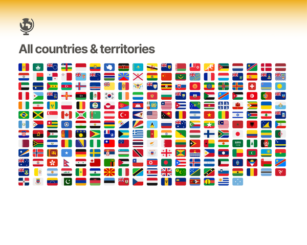 Includes every country and territory in the world with the related flag and image. Images are already compressed for efficiency. 