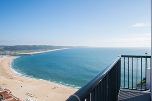 Beautiful view of ocean sea beach from Nazare Airbnb in Portugal