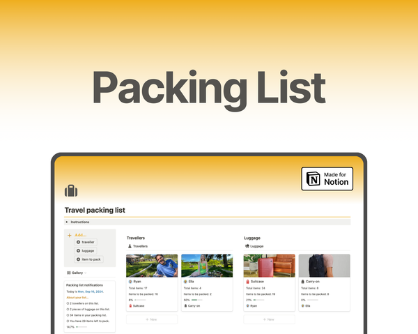 Complete travel packing list on Notion